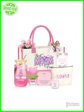 Canvas Tote Bag Gift Set with Necklace & Cup for Mom Wife Sister Aunt